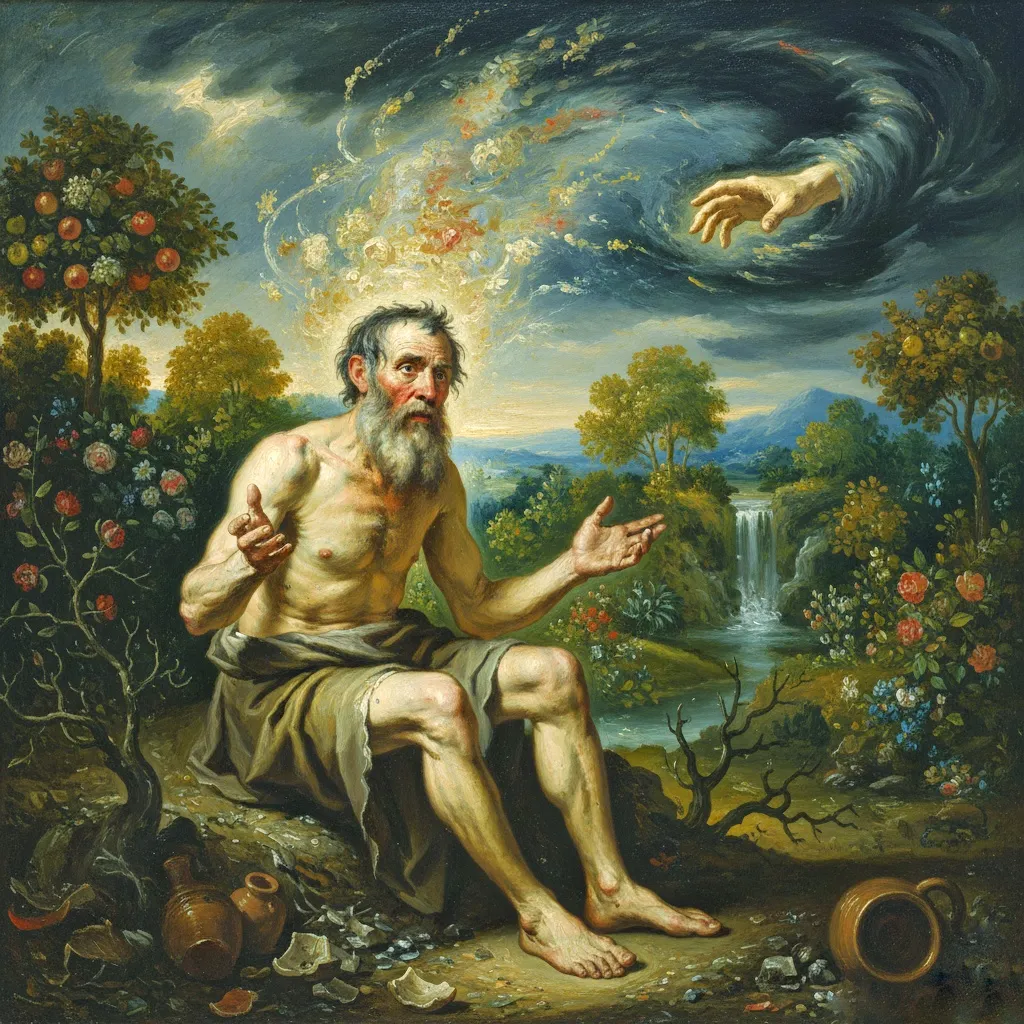 Job, frustrated and suffering that the world won’t bend to his righteousness, sees a hand in the whirlwind—and in that moment, he makes the connection